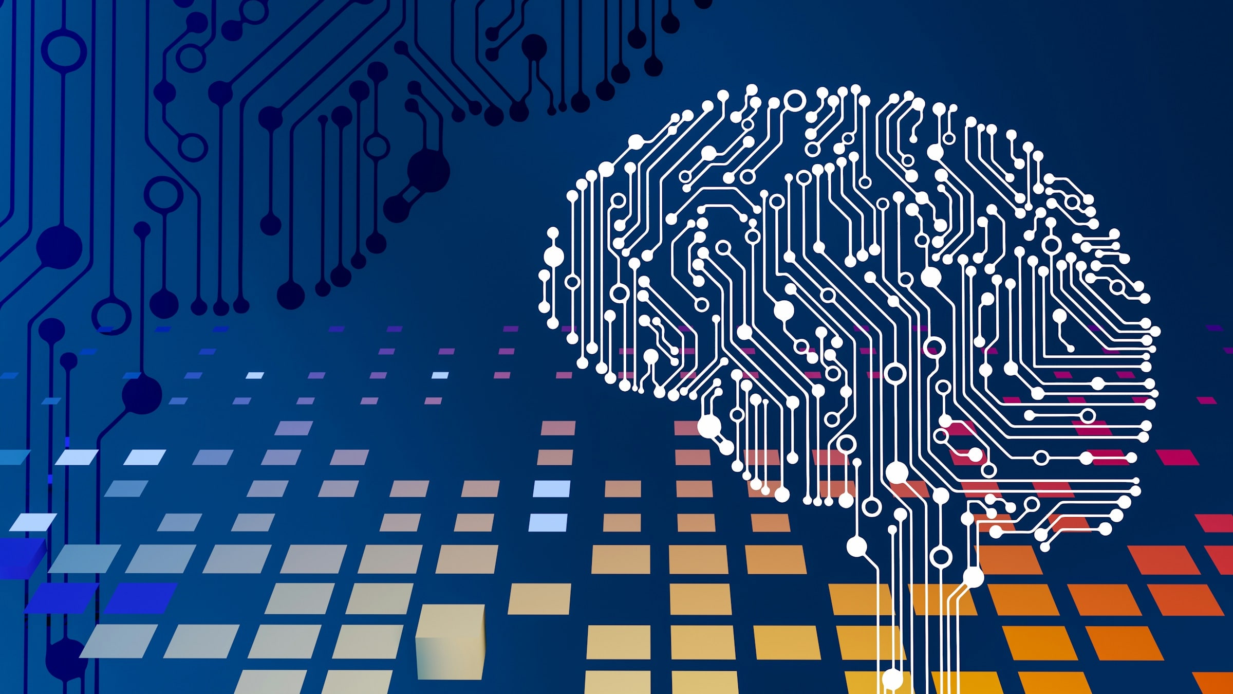 Circuit board brain illustration representing artificial intelligence infrastructure